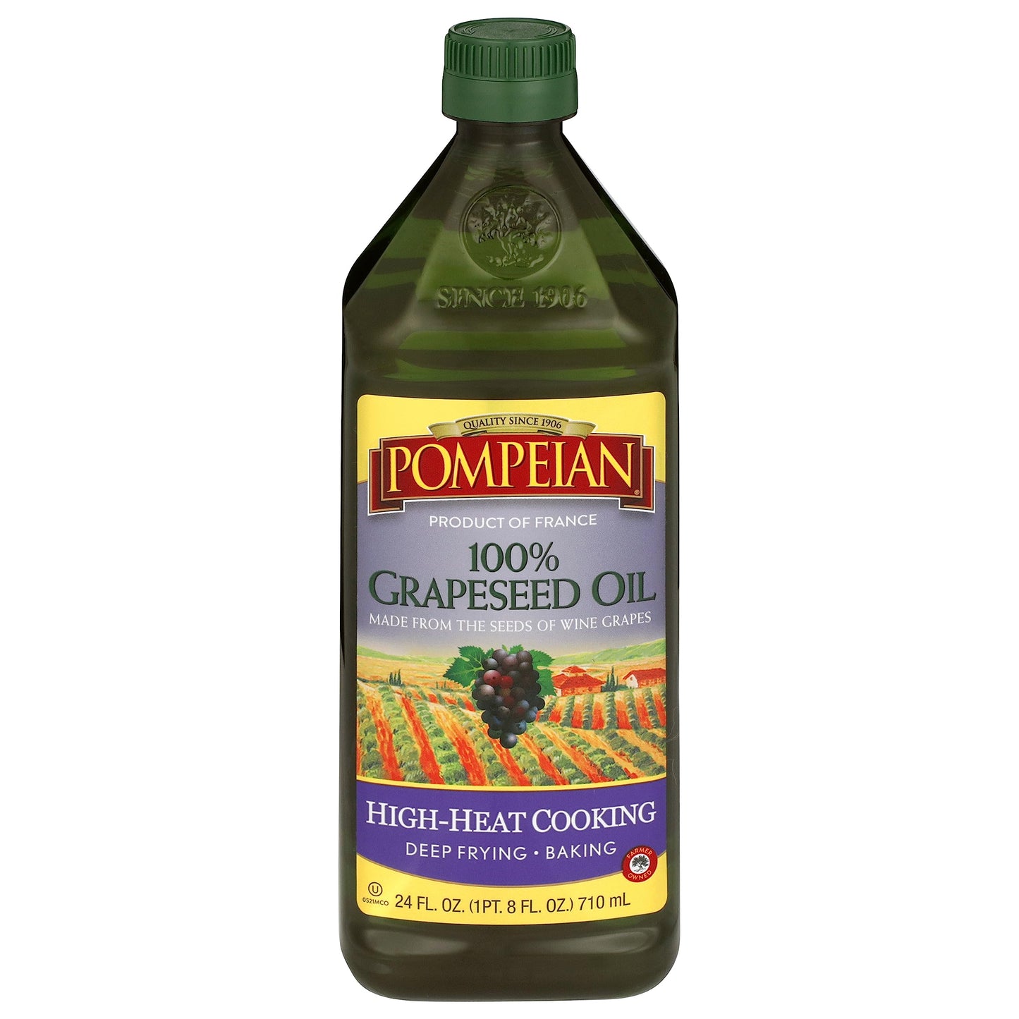 Pompeian 100% Grapeseed Oil, Light and Subtle Flavor, Perfect for High-Heat Cooking, Deep Frying and Baking, 24 FL. OZ.