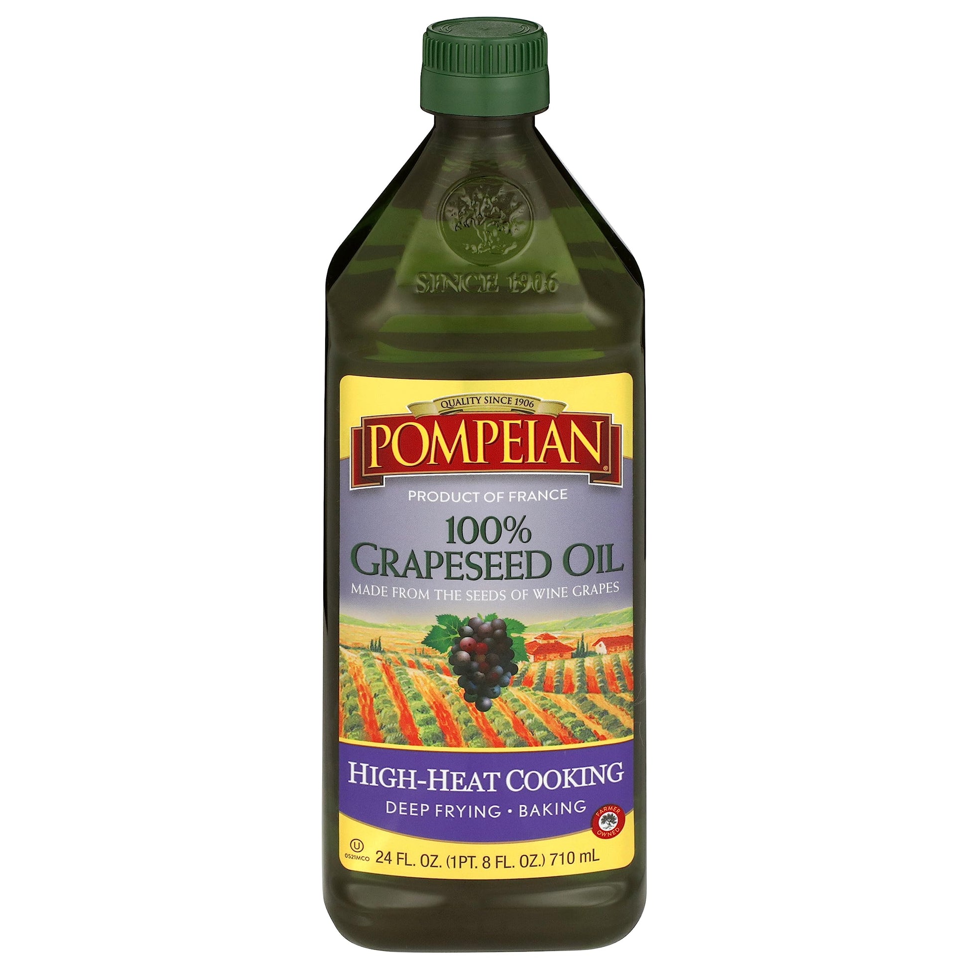 Pompeian 100% Grapeseed Oil, Light and Subtle Flavor, Perfect for High-Heat Cooking, Deep Frying and Baking, 24 FL. OZ.