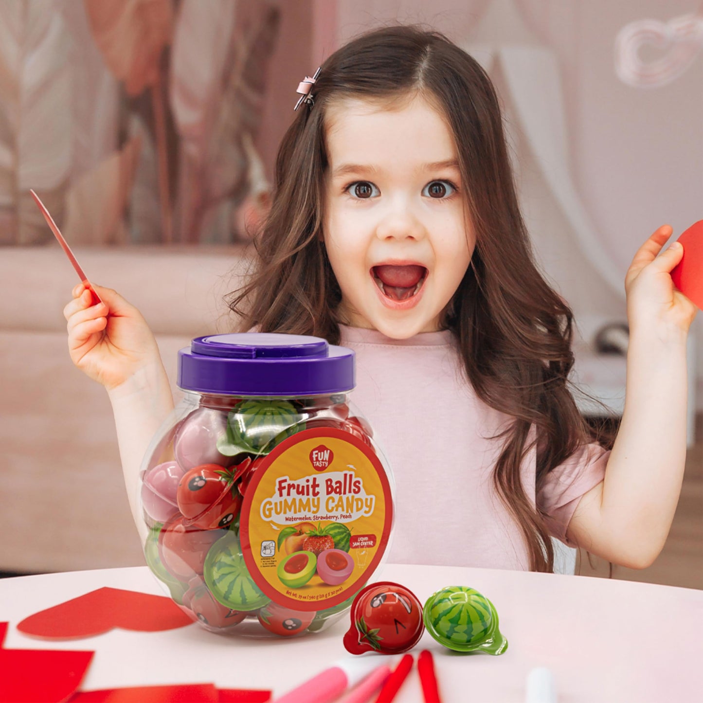 Fruit Gummy Balls Mix - 19 Ounce Jar (30 Count) - Jelly Filled Gummies - Individually Wrapped Gummy Candy - Watermelon  Strawberry  Peach - Candy for Goody Bags by Funtasty