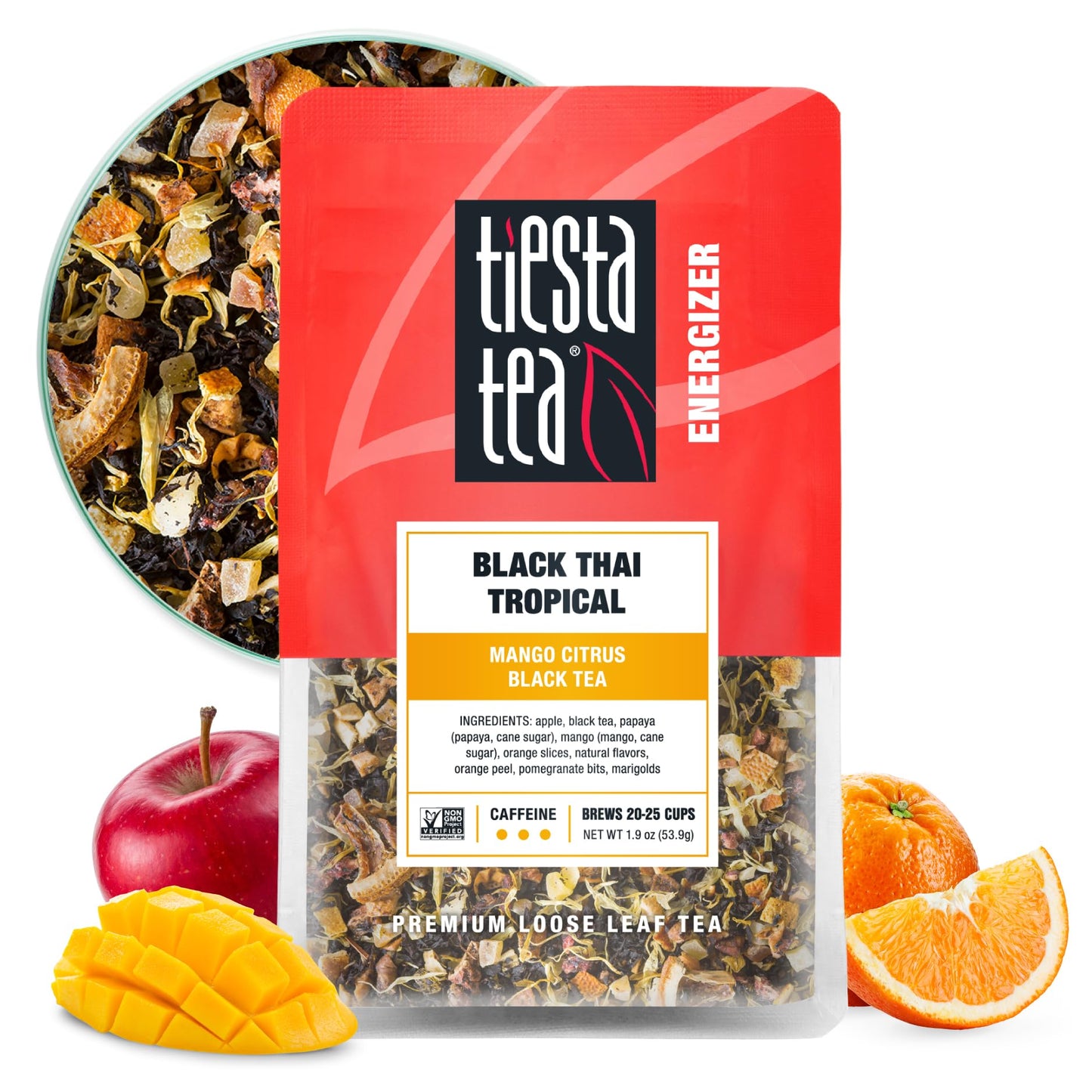Tiesta Tea Loose Leaf Mango Citrus Black Tea, High Caffeinated, 1.9oz Pouch, Brews Up to 25 Cups, Black Thai Tropical