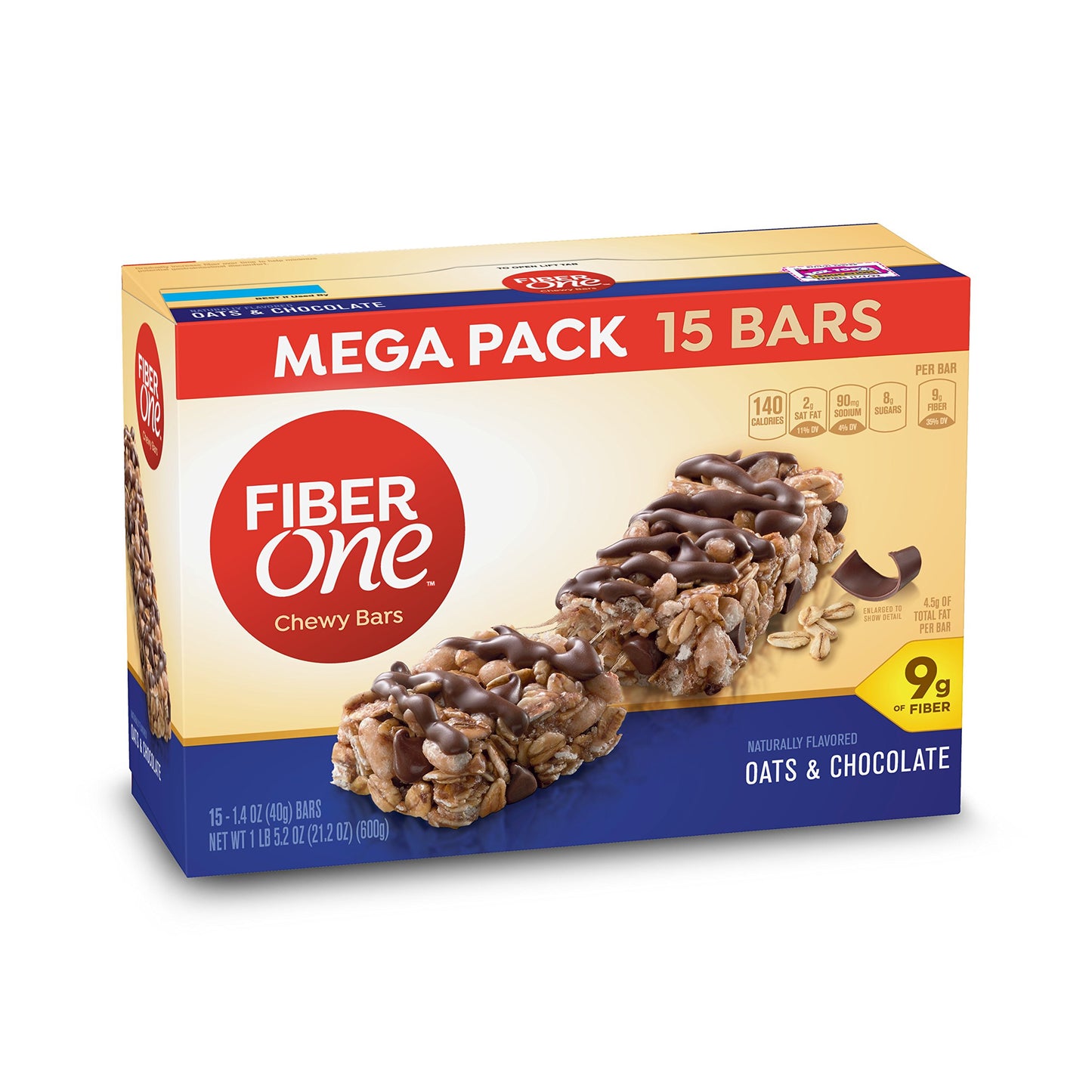 Fiber One Chewy Bar, Oats And Chocolate, Fiber Bars Mega Pack, 1.4 Ounce (Pack Of 30)