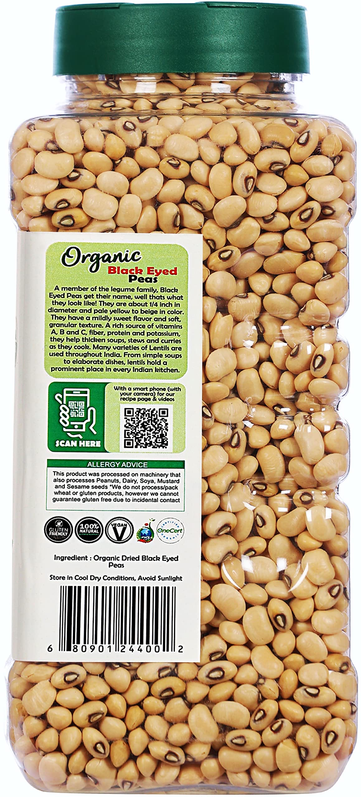 Rani Organic Black Eyed Peas (Dried Lobia) 32Oz (2Lbs) 908G Pet Jar ~ All Natural | Vegan | Gluten Friendly | Non-Gmo | Indian O