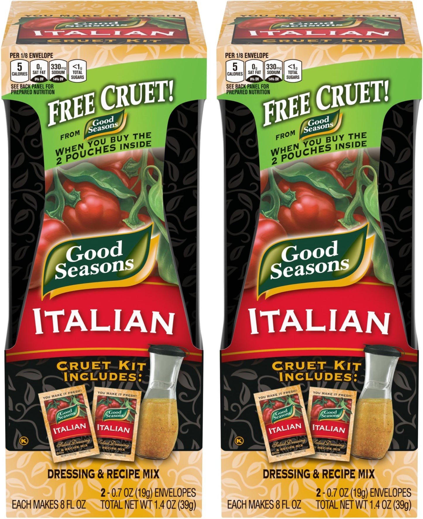 Good Seasons Salad Dressing Kit with 2 Cruets & 4 Italian Dressing Mixes, 0.7 Ounce Each, Pack of 4