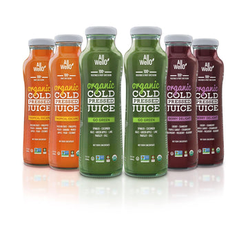 ALLWELLO Organic Cold Pressed Juice Drinks, 6 Pack, Gluten Free, Non-GMO, No Preservatives, No Sugar Added, 11.1 Fl Oz