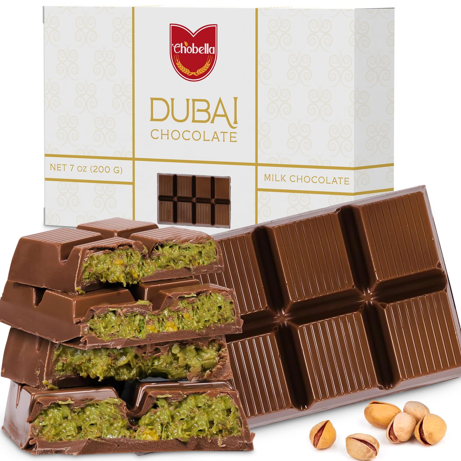 Chobella Chocolate Bar with Pistachio and Phyllo Dough, 7 oz Gift Box