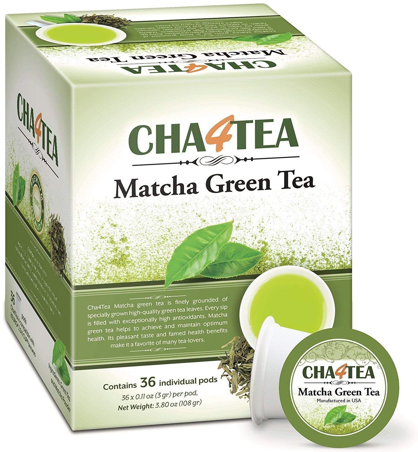 Cha4TEA Matcha Green Tea Pods for Keurig, 36 Count, TE-009-1