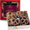 Kremery Creamy Chocolate Cravings - Valentines Day Chocolate Covered Pretzel Twists Gift Basket  In Confetti Gift Box (12 Pretzels  Assorted Sweet Toppings) Xmas Treats Food Arrangement  Kosher