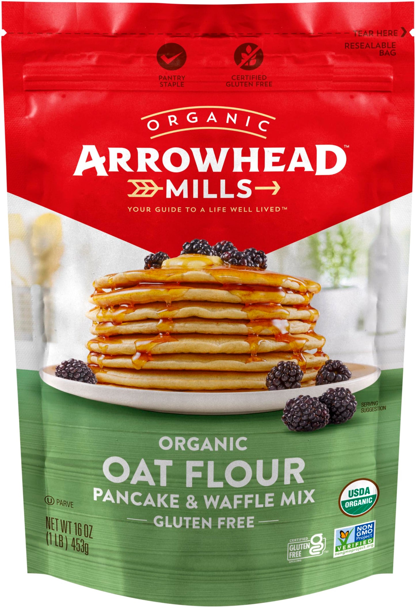 Arrowhead Mills Oat Flour Pancake & Waffle Mix, 16 Ounce Bag (Pack of 6)