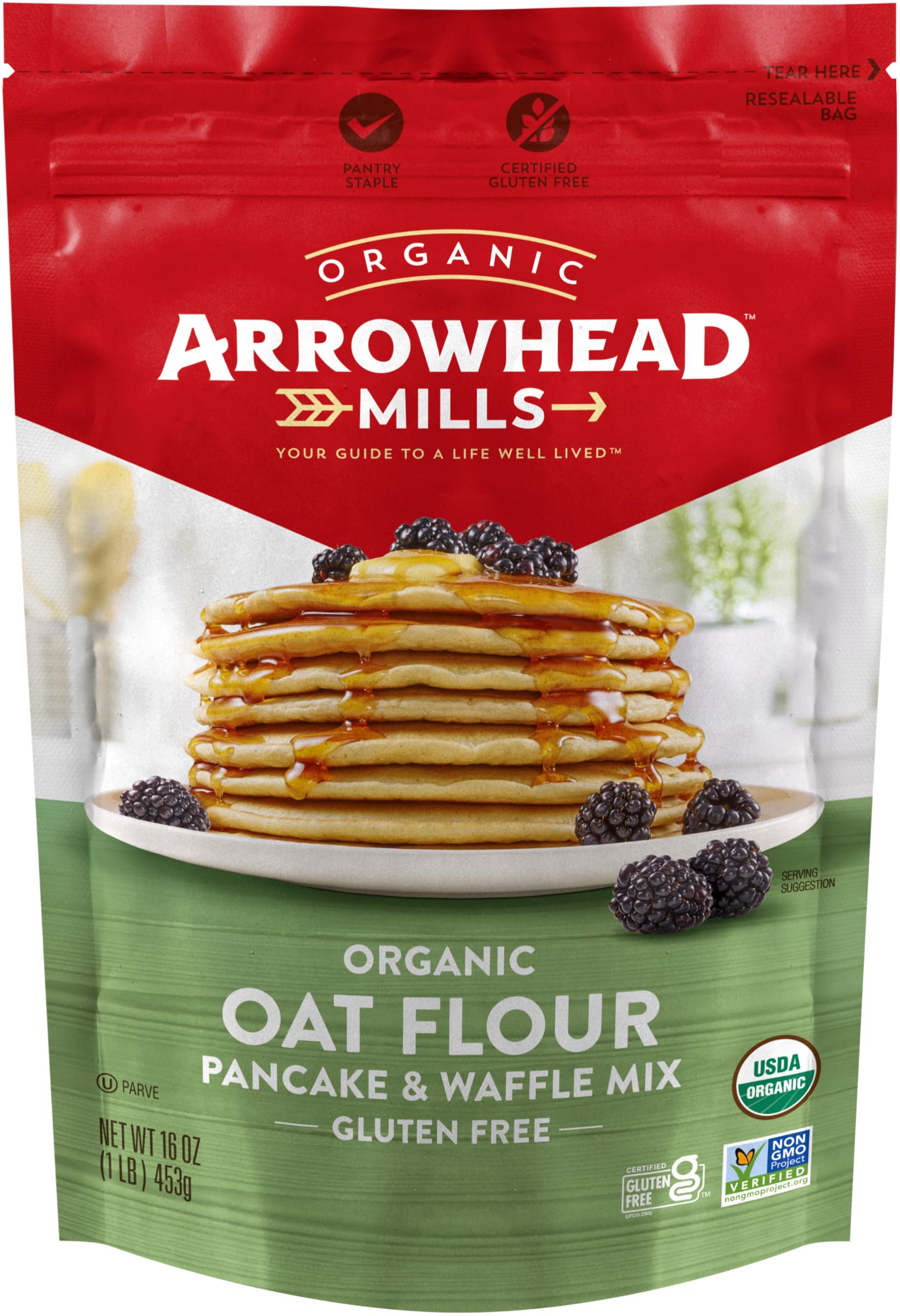 Arrowhead Mills Oat Flour Pancake & Waffle Mix, 16 Ounce Bag (Pack of 6)