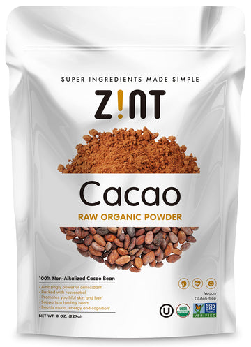 Zint Organic Cacao Powder (8 oz): Paleo-Certified, Organic, Non GMO, Anti Aging Antioxidant Superfood, Gluten Free Cocoa Cacao B