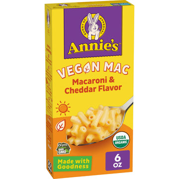 Annie'S Vegan Mac And Cheddar Flavor Pasta And Sauce, Organic, Plant Based, Dinner Side Or Snacks, 6 Oz