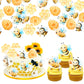 60 PCS Edible Bumble Bee Cupcake Toppers Waper Paper Honey Bee Cupcake Picks Edible Oh Babee Cupcake Decorations for Bee Theme B
