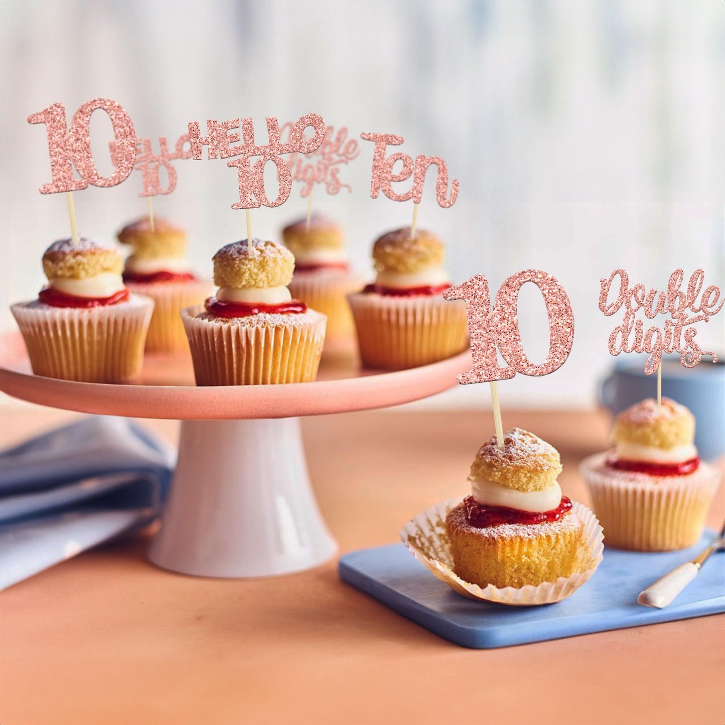 Gyufise 24 Pack Glitter 10Th Birthday Cupcake Toppers Double Digits Cupcake Toppers Hello 10 Ten Cupcake Picks For 10Th Birthday