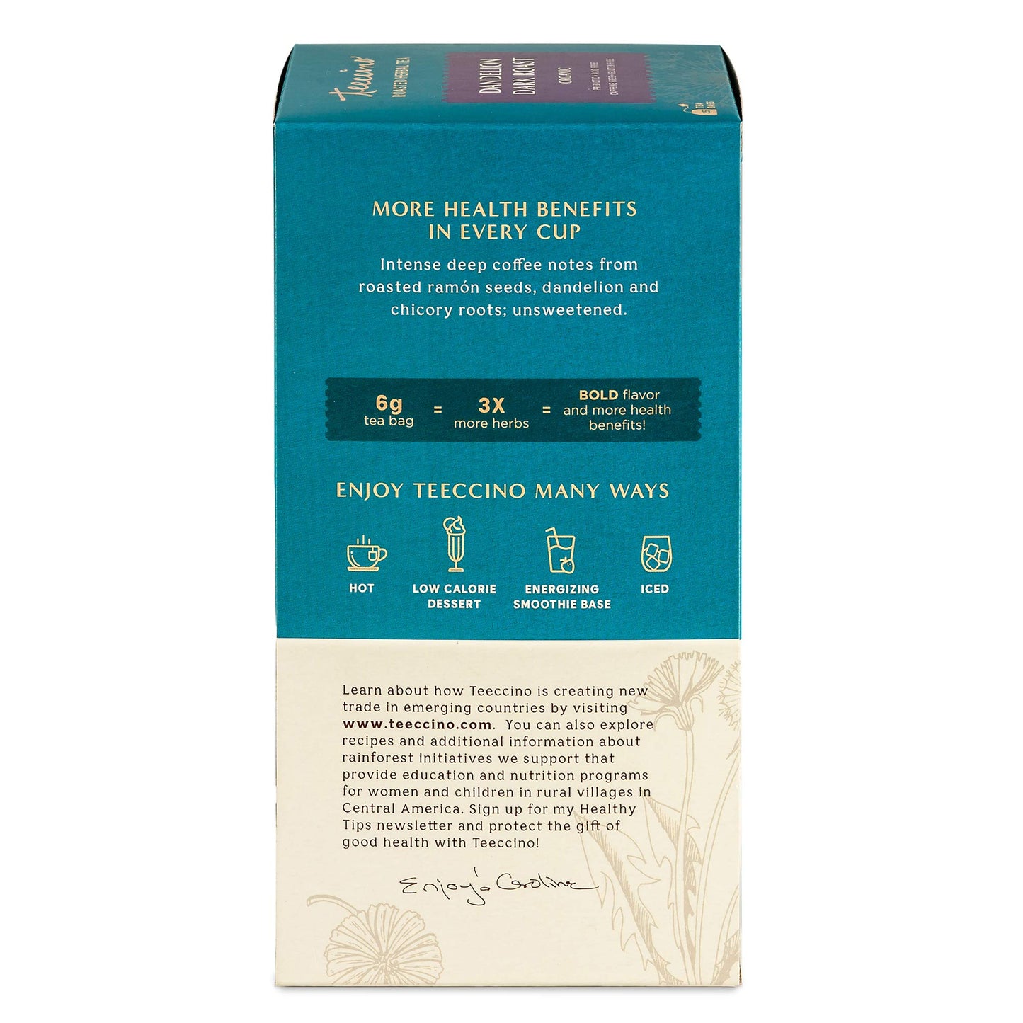 Teeccino Dark Roast Dandelion Herbal Tea - Caffeine Free & Prebiotic, 25 Count (Pack of 3)