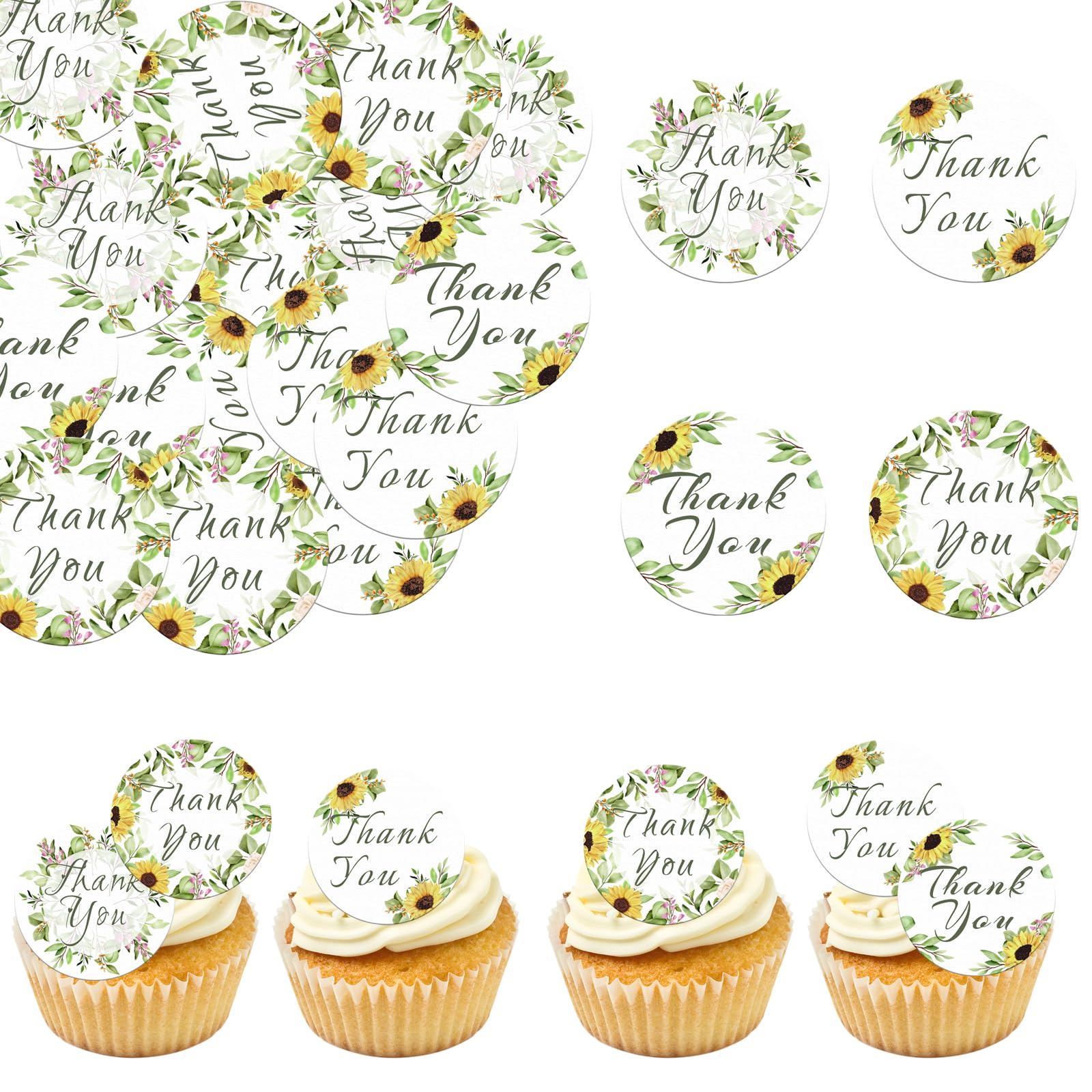 Fyeoxle Edible Sunflowers Cupcake Toppers, Wafer Paper, 1.77 inches, Floral Cake Decor for Weddings and Baby Showers
