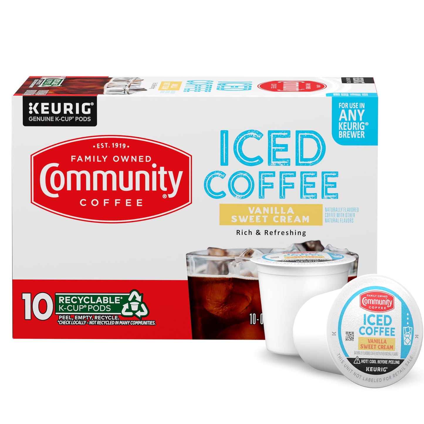 Community Coffee Vanilla Sweet Cream  10 Keurig Iced Coffee Pods  Dark Roast  Compatible with all K-Cup malt-inspired  10 Count (Pack of 1)