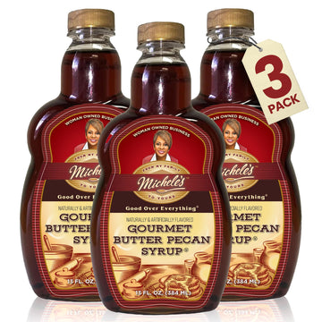 Micheles Gourmet Butter Pecan Syrup 3-Pack | 13 Ounce Bottle | Good Over Everything! | Foodie Gift, Ice Cream & Desert Topping, 