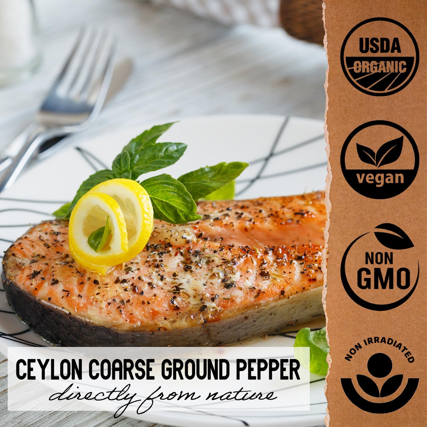 Gourmanity Select Organic Coarse Ground Black Pepper, Ceylon Black Ground Pepper Spice, Ideal for Seasoning and Gourmet Cooking,