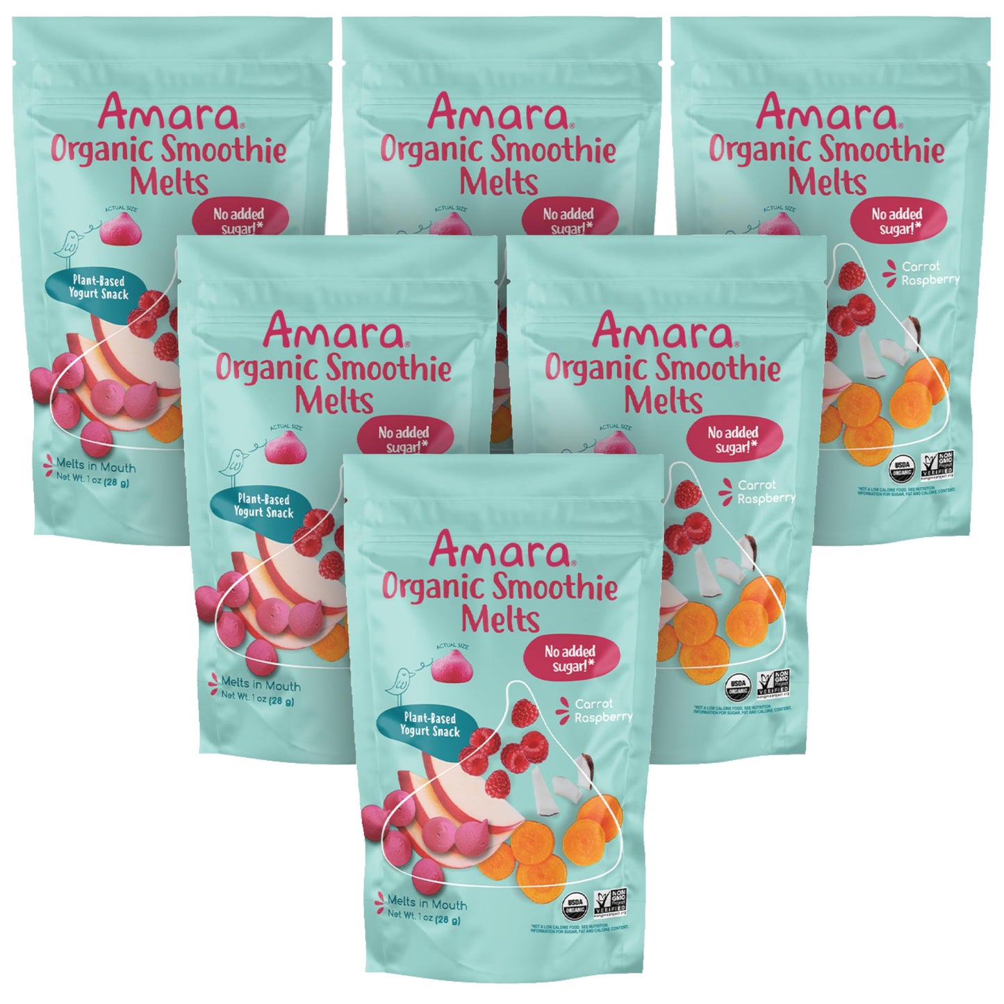 Amara Smoothie Melts - Carrot Raspberry - Baby Snacks Made With Fruits And Vegetables - Healthy Toddler Snacks For Your Kids Lun