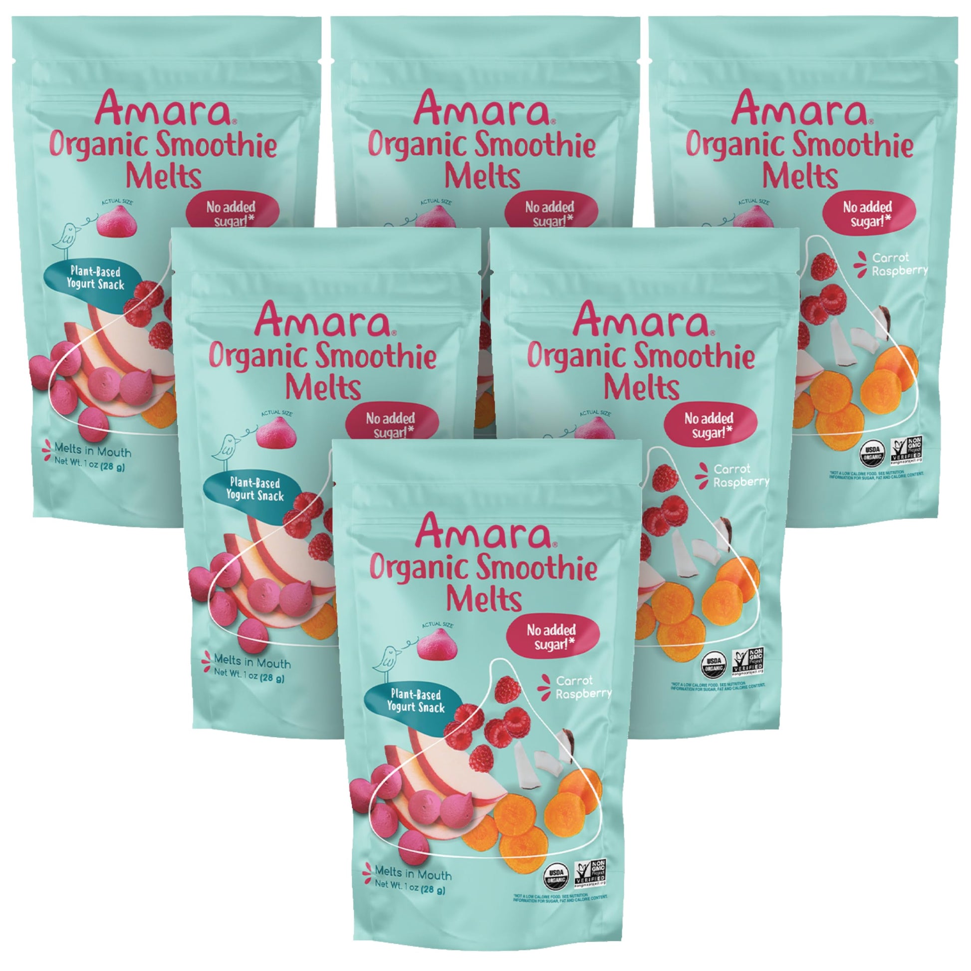 Amara Smoothie Melts - Carrot Raspberry - Baby Snacks Made With Fruits And Vegetables - Healthy Toddler Snacks For Your Kids Lun
