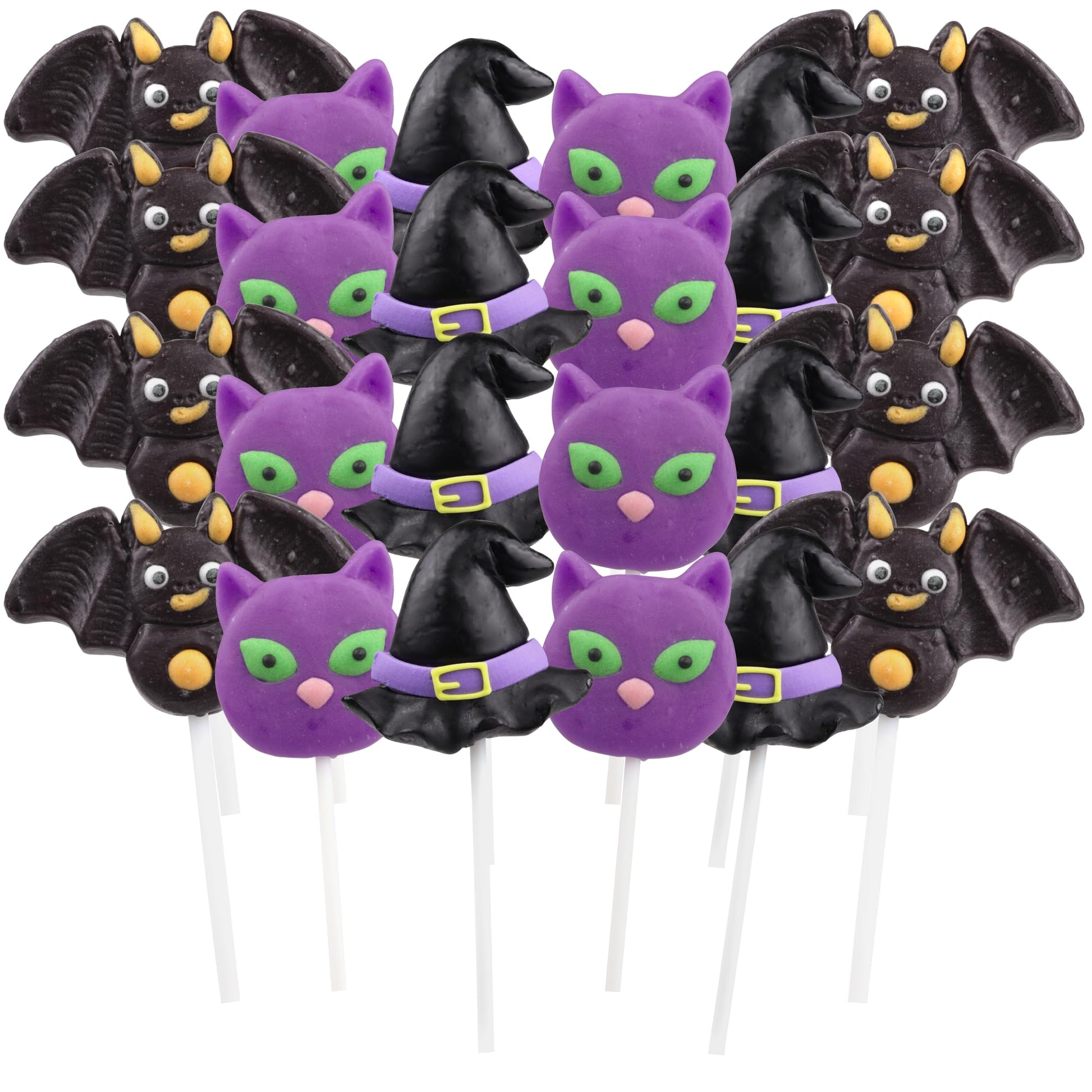 Sweetzo Halloween Lollipops, Cat, Bat, Witch Hat, 24 Count, Individually Wrapped, 15.7 x 7.8 x 17.6 cm