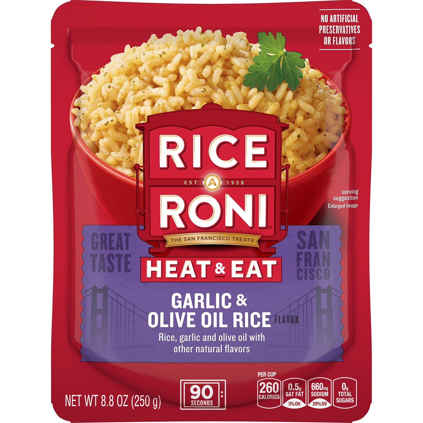 Rice-A-Roni Heat & Eat Rice, Microwave Rice, Quick Cook Rice, Garlic & Olive Oil, (8 Pack)8.8 oz