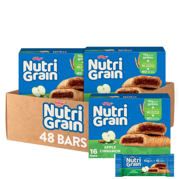 Nutri-Grain Breakfast Bars, Made with 10g Whole Grains, Snack Bars, Apple Cinnamon (3 Boxes, 48 Count)
