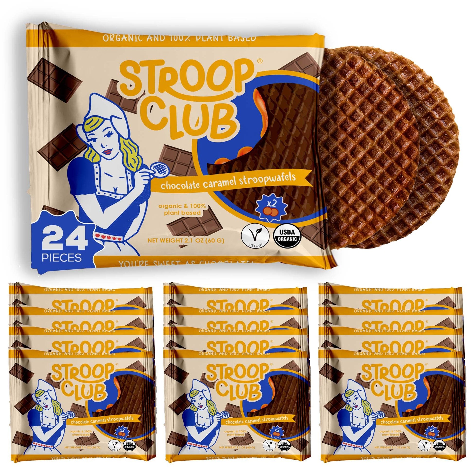 Stroop Club Organic Chocolate Infused Stroopwafel Caramel Treats | Vegan, Plant-Based And Dutch-Approved Indulgence - 24 Chocola
