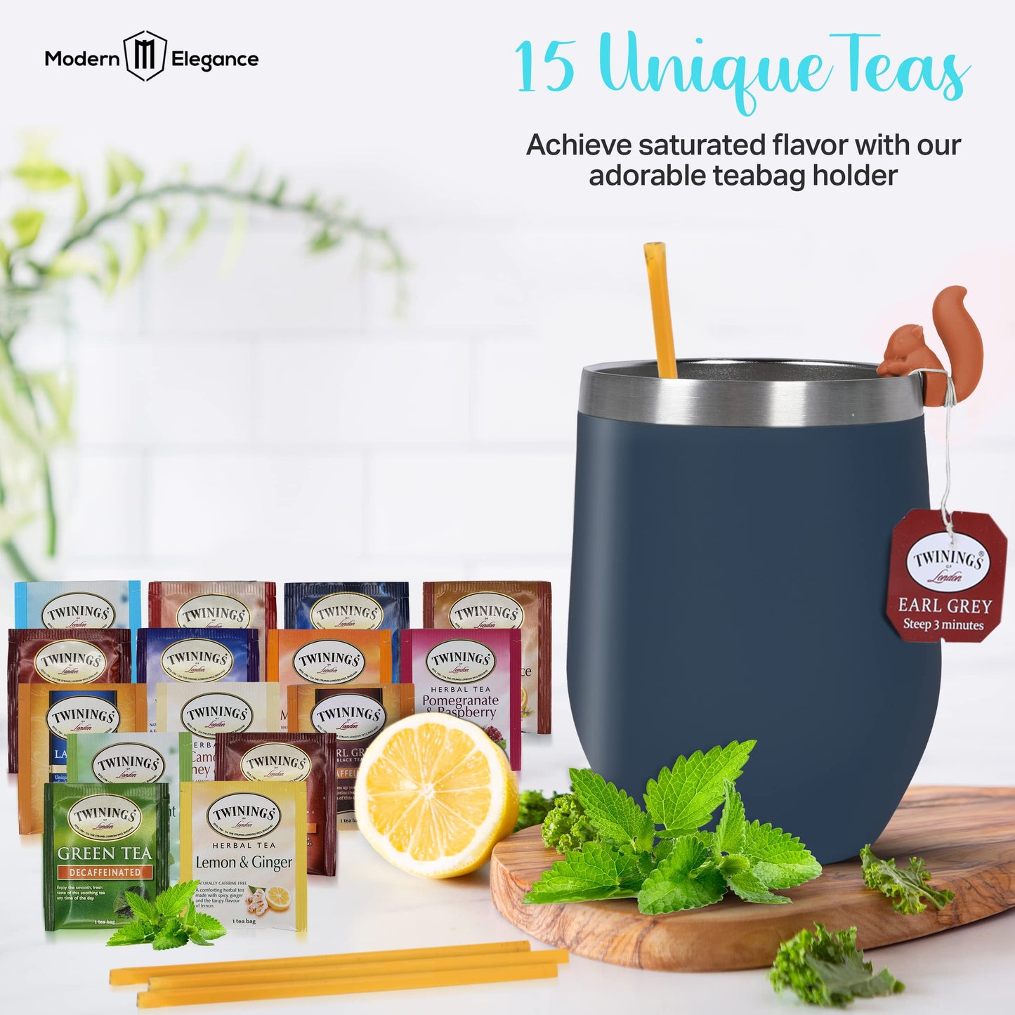 Modern Elegance Tea Set With Portable Kettle - 31-Piece Collection Featuring An Insulated Mug, Decaf Teas, Honey Sticks & Access