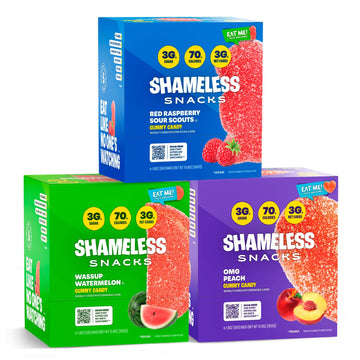 Shameless Snacks Fan Favorites Bundle Healthy Low Carb Keto Gummies Red Raspberry, Watermelon and Sour Peach