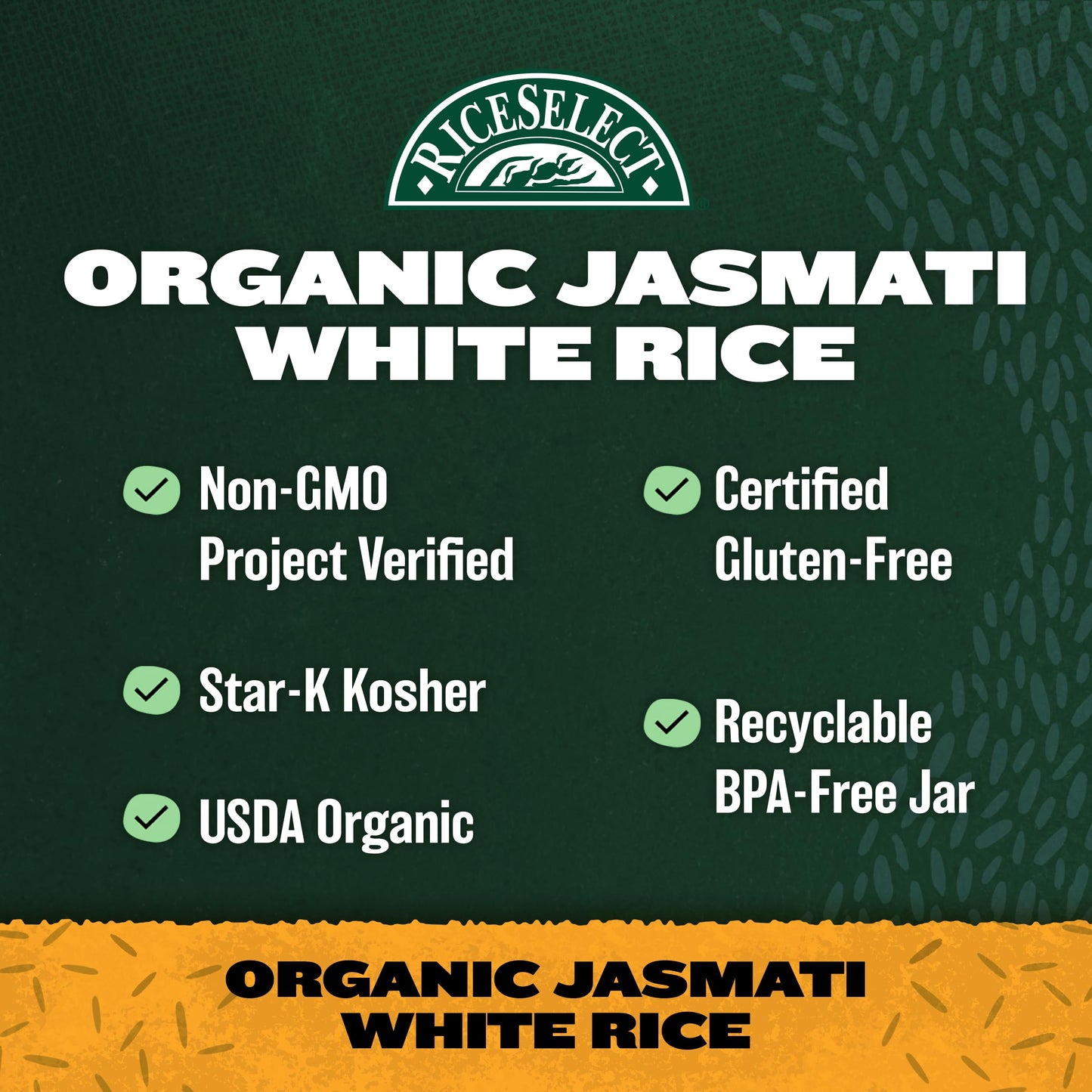 RiceSelect Organic Jasmati White Rice for Asian-Food-Inspired Recipes, Premium Non-GMO Gluten-Free Long-Grain Jasmine Rice, 32-O