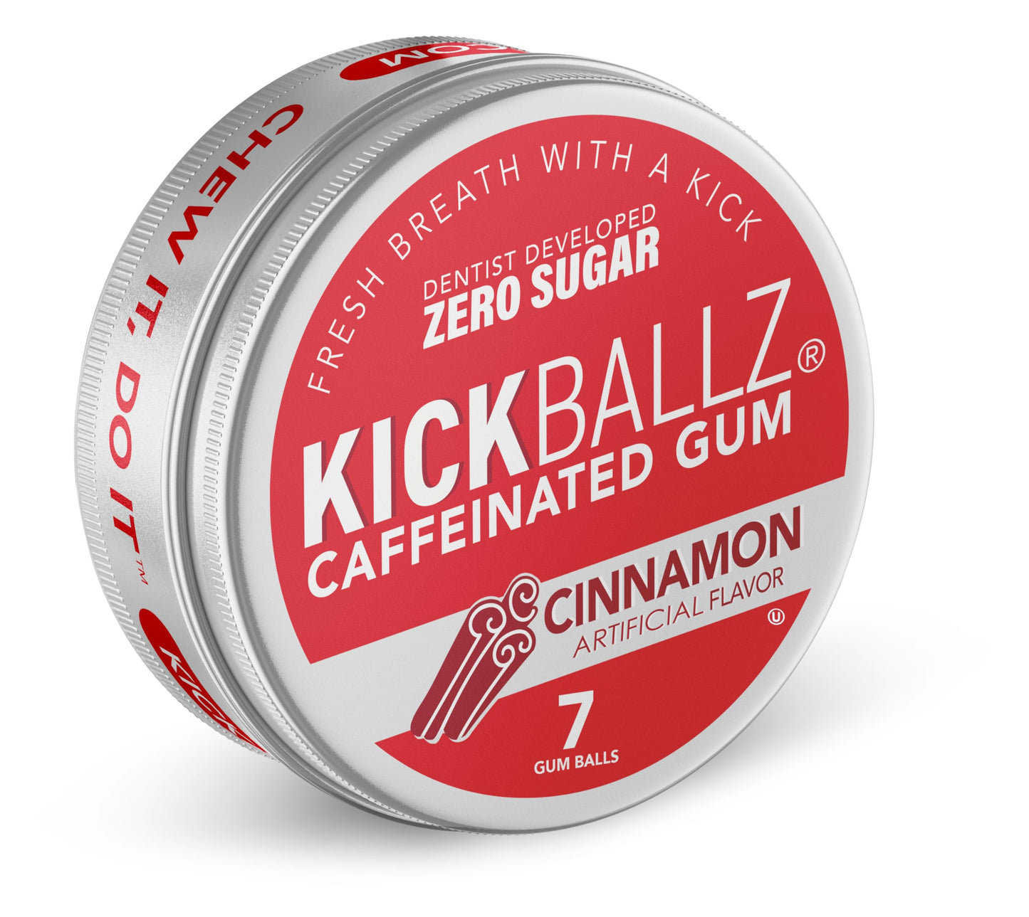 KickBallz Cinnamon Caffeinated Energy Gum, Sugar-Free, 110mg Caffeine per Piece, 21 Count, Red