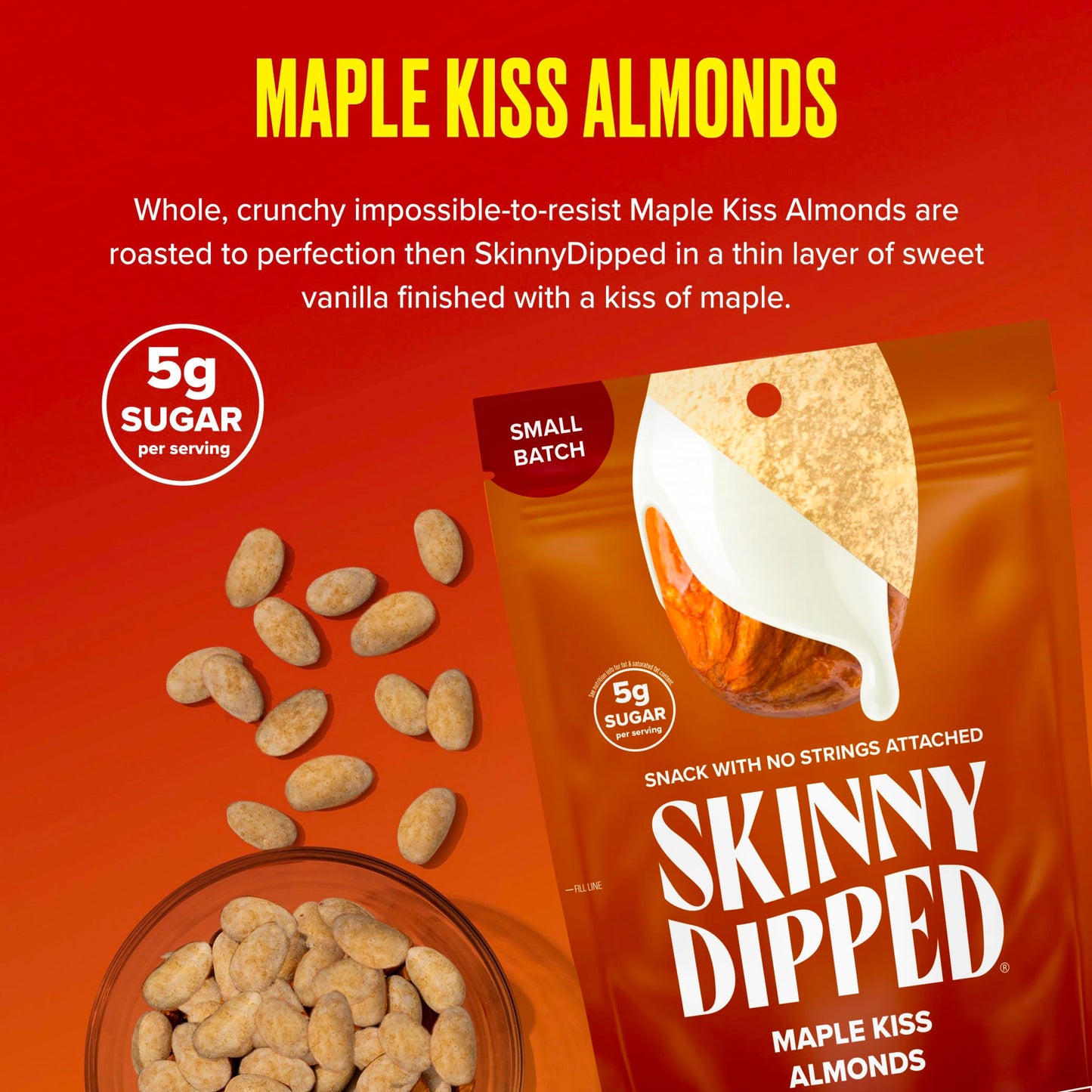Skinnydipped Maple Kiss Almonds, Healthy Snack, Plant Protein, Gluten Free, 3.5 Oz Resealable Bags, Pack Of 5, Limited Edition