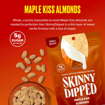 Skinnydipped Maple Kiss Almonds, Healthy Snack, Plant Protein, Gluten Free, 3.5 Oz Resealable Bags, Pack Of 5, Limited Edition