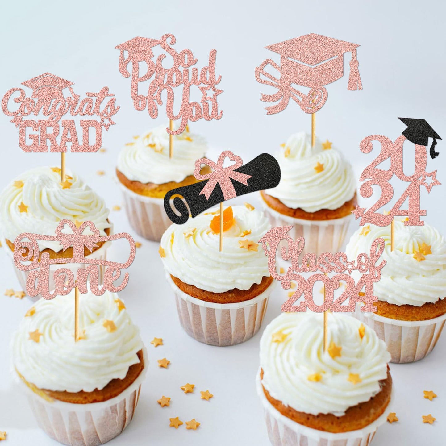 Ttdq 40Pcs Rose Gold Graduation Cupcake Toppers 2024 Graduation Decorations Class Of 2024 Cupcake Toppers 2024 Congrats Grad Cap