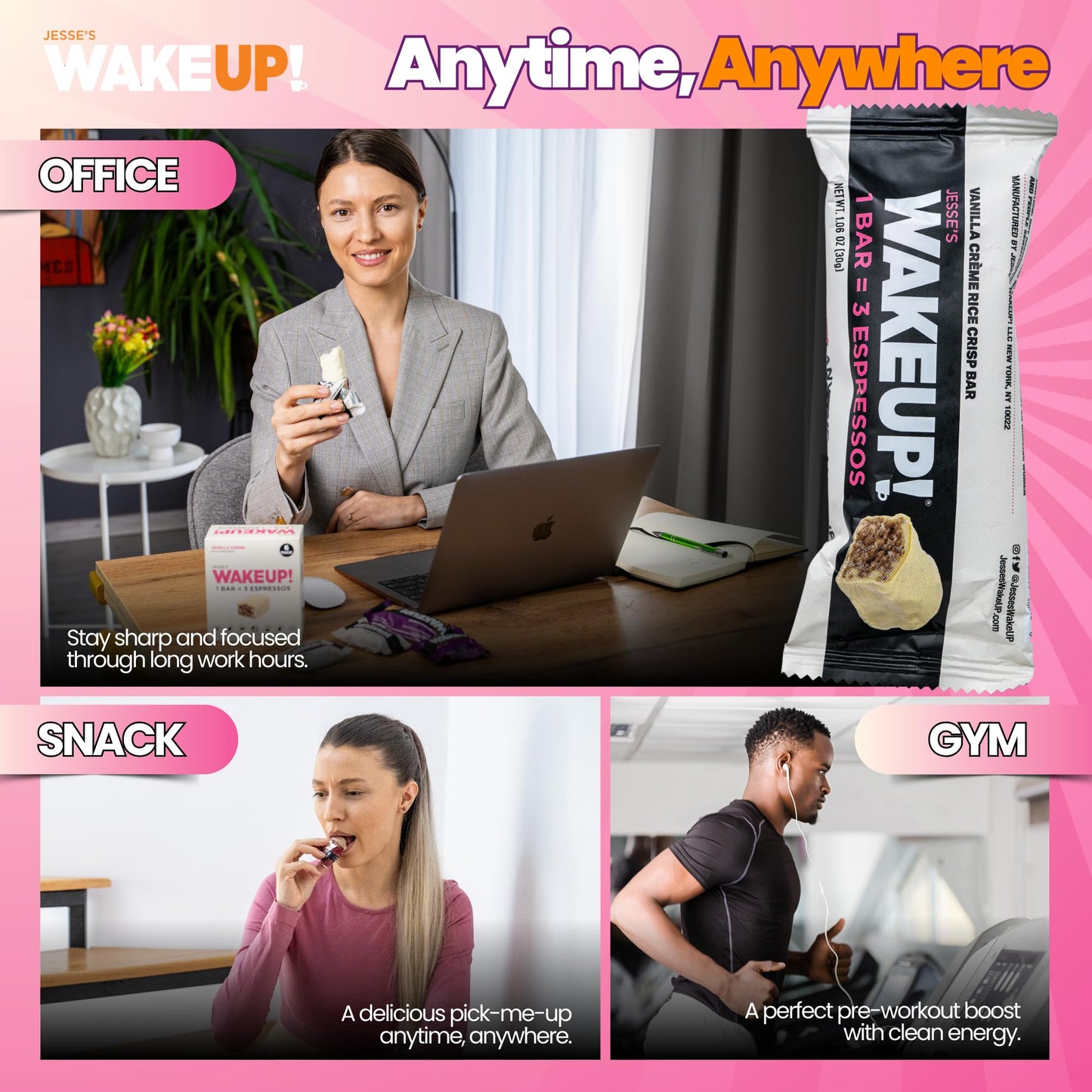 Wake Up! Vanilla Creme Caffeinated Protein Bars (1 Bar = 3 Espressos) – 350Mg Clean Caffeine For Energy, Focus & Happy Mornings – Gluten-Free, Kosher Ingredients, Vegetarian – Proprietary Blend For Smooth, Jitter-Free Energy – 6 Pack