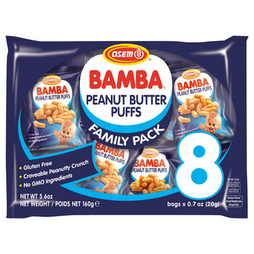 Osem Bamba Peanut Snacks for the Family - All Natural Peanut Puffs (Pack of 8) 0.7oz bags - Only 4 Ingredients - Peanut Butter P