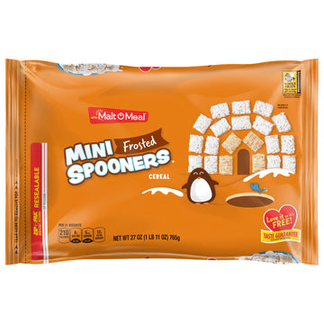 Malt -O-Meal Mini Frosted Spooners Breakfast Cereal, Large Cereal for Family, 27 oz Bag