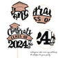 YCTHUNFISH Graduation Cake Topper, Rose Gold Glitter Diploma & Cap, Class of 2024 Decorations for High School Celebrations