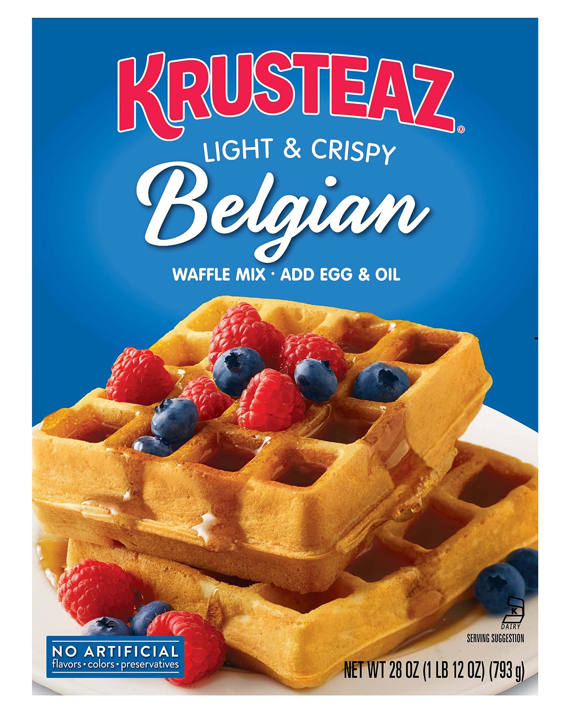 Krusteaz Belgian Waffle Mix - Light & Crispy, No Artificial Flavors, 28 OZ (Pack of 2)