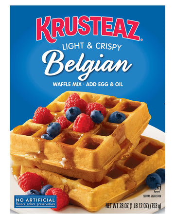 Krusteaz Belgian Waffle Mix - Light & Crispy, No Artificial Flavors, 28 OZ (Pack of 2)