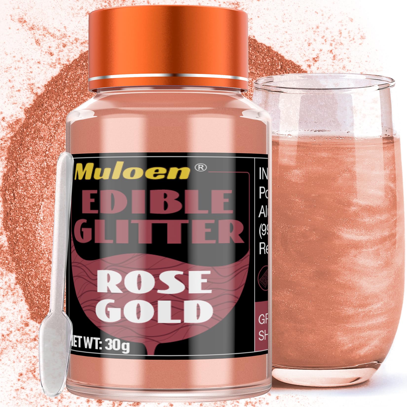 Rose Gold Edible Glitter - 30 Grams 100% Edible Glitter For Drinks  Cake Decorating Supplies  Cookie Decorating Supplies  Mixed Flavors  Chocolate  Etc. Luster Dust Edible