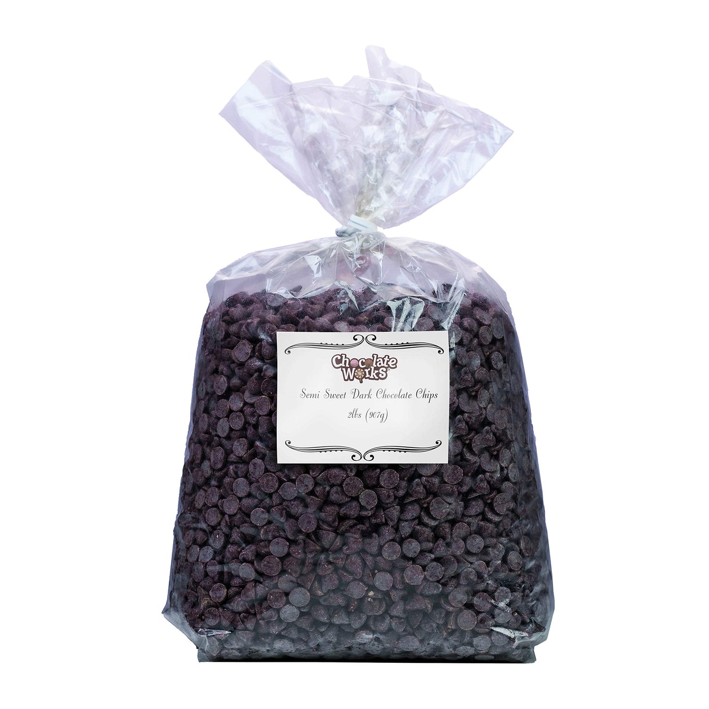Semi-Sweet Mini Chocolate Chips by Chocolate Works | 2 LB Jumbo Pack | Great for Baking, Melting, Cooking & More | Dairy Free | 