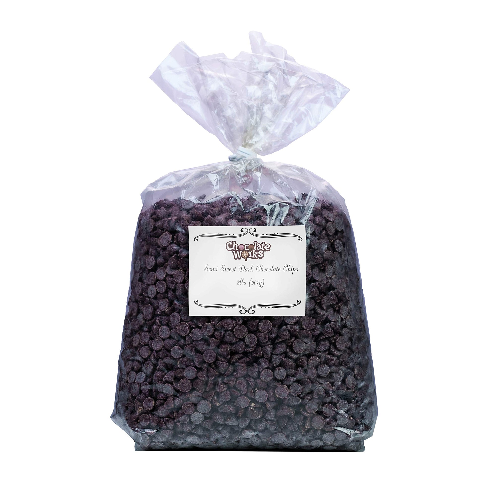 Semi-Sweet Mini Chocolate Chips by Chocolate Works | 2 LB Jumbo Pack | Great for Baking, Melting, Cooking & More | Dairy Free | 