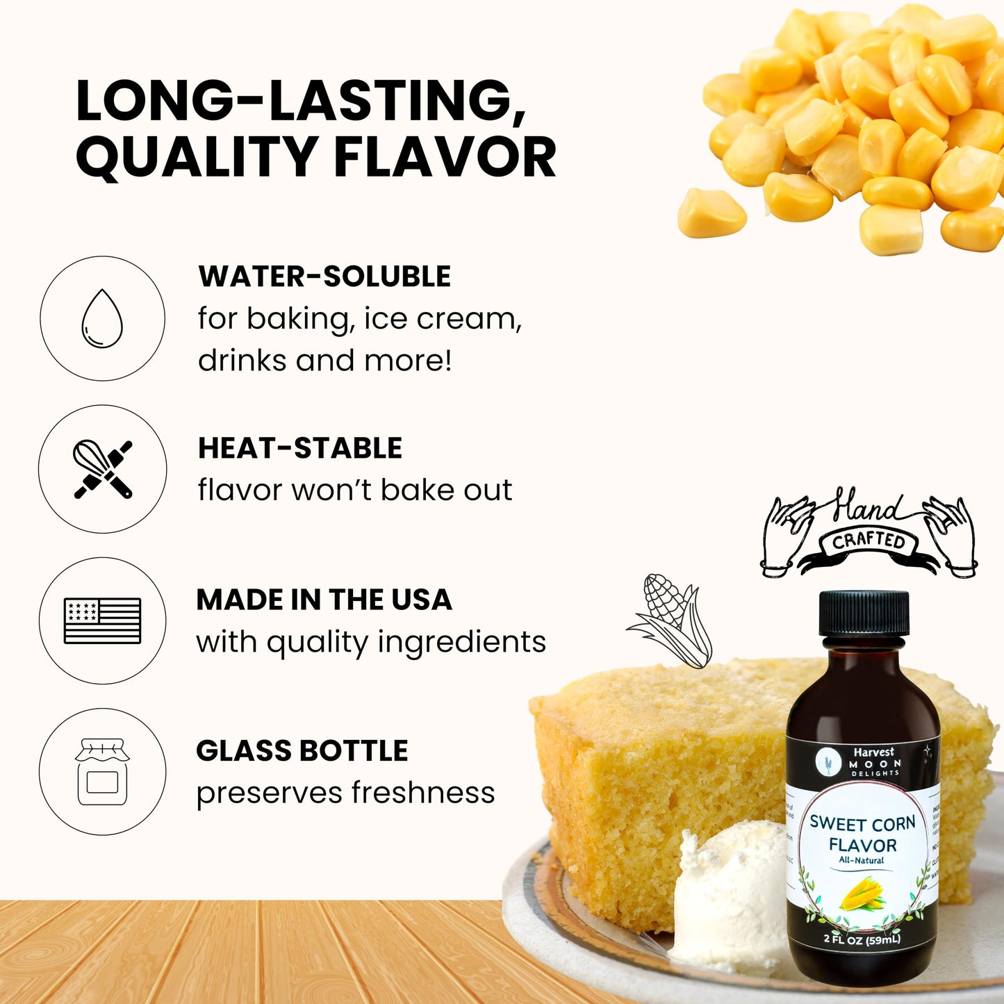Natural Sweet Corn Extract - 2 Oz - Water-Soluble - By Harvest Moon Delights - Sweet Corn Extract For Baking Keto Cornbread - Ze