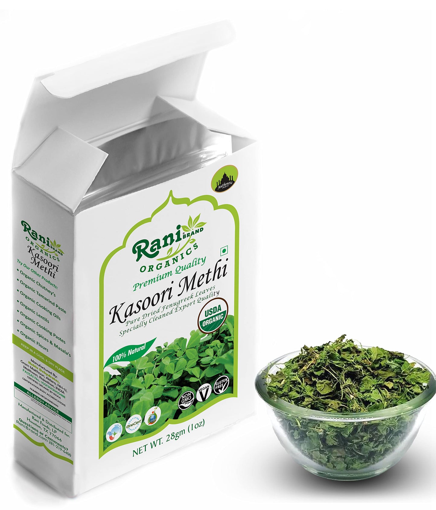 Rani Organic Fenugreek Leaves Dried (Kasoori Methi) 1Oz (28G) ~ All Natural | Vegan | Gluten Friendly | Non-Gmo | Indian Origin