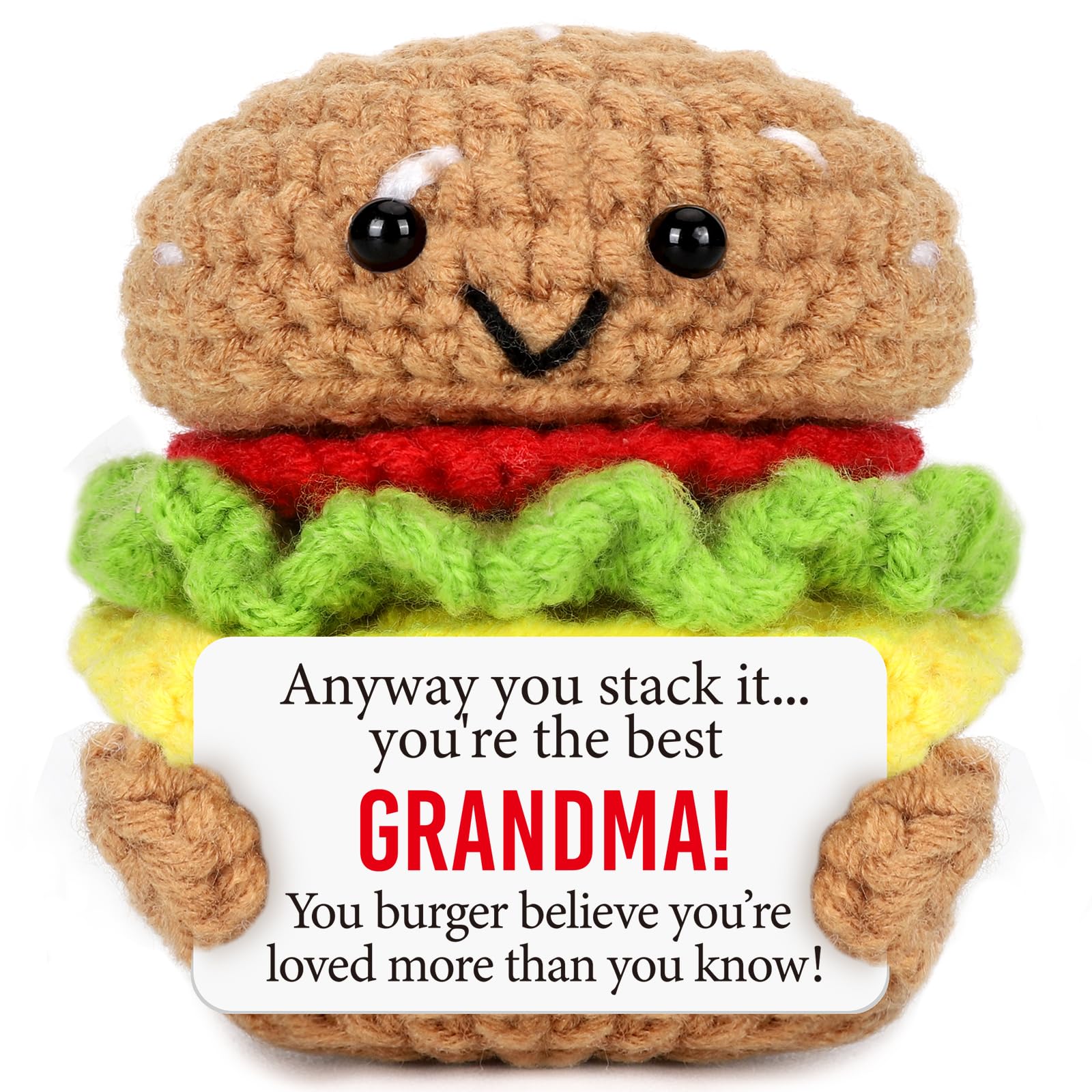 Avboda Mini Grandma Birthday Gifts From Granddaughter Grandson Handmade Crochet Burger Thankving Day Christmas For New Grandmother Great Grandma Nana Gigi Grammy Christmas Stocking Stuffers Ideas