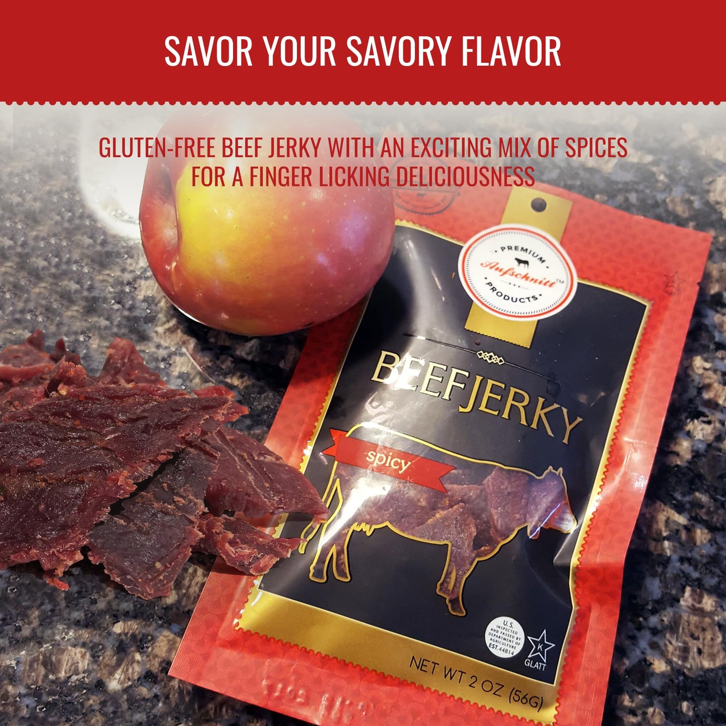 Aufschnitt Grass Fed Beef Jerky - Low Sodium, Certified Kosher - Made In Usa - Keto & Halal Friendly - 24 Pack, Spicy