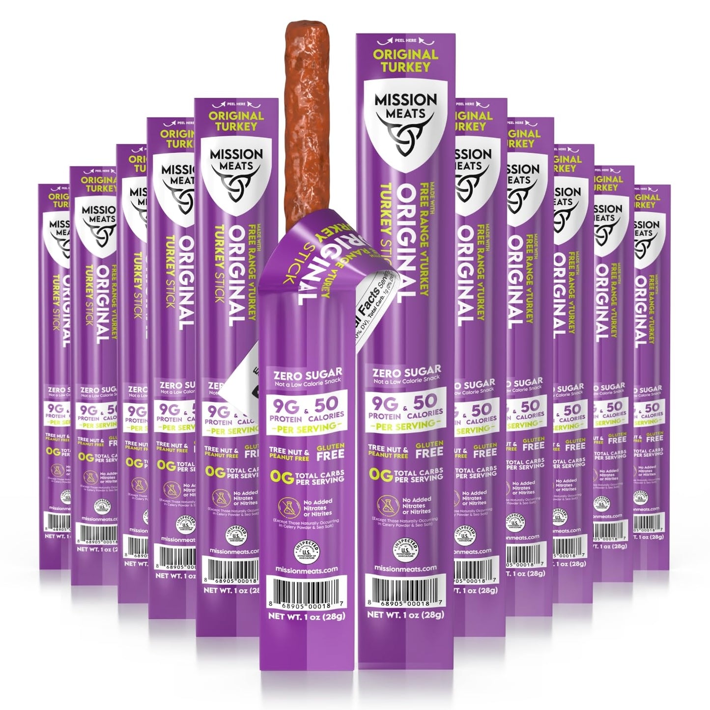 Mission Meats Turkey Sticks, 100% Free Range Turkey Jerky, Zero Sugar, Delicious Healthy Snacks, 9g Protein, Individually Wrappe