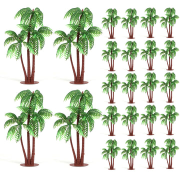 Gyufise 10 Pieces Plastic Green Palm Tree Coconuts Cupcake Toppers Miniature Palm Tree Figurines Cake Toppers Decorations For Mi